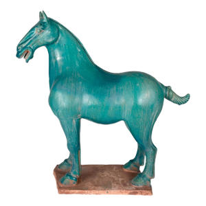Large Vintage Turquoise Ceramic Terracotta Asian Horse Sculpture
