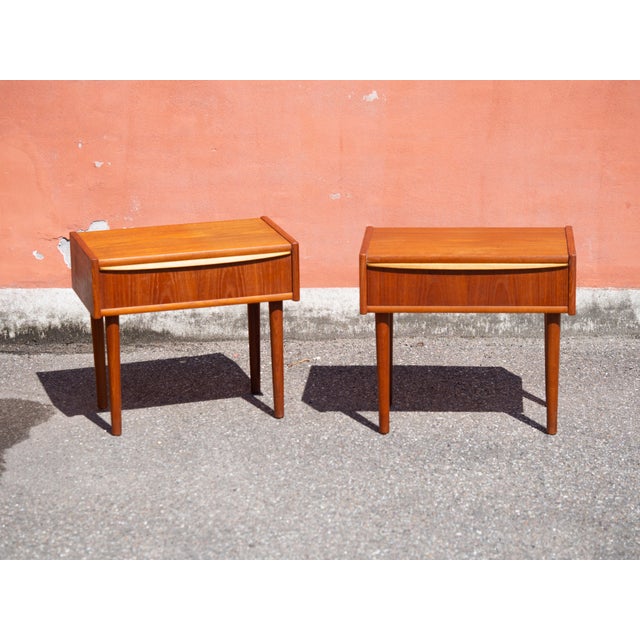 Vintage Teak Veneer Bedside Tables, Denmark, 1960, Set of 2 For Sale - Image 12 of 13
