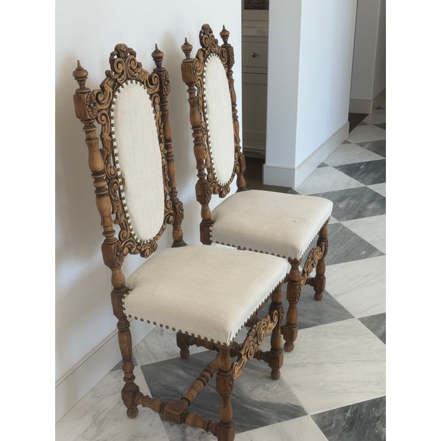 Traditional Vintage Pair , Borroque/Renaissance Revival,high Back Dining or Accent Chairs For Sale - Image 3 of 6