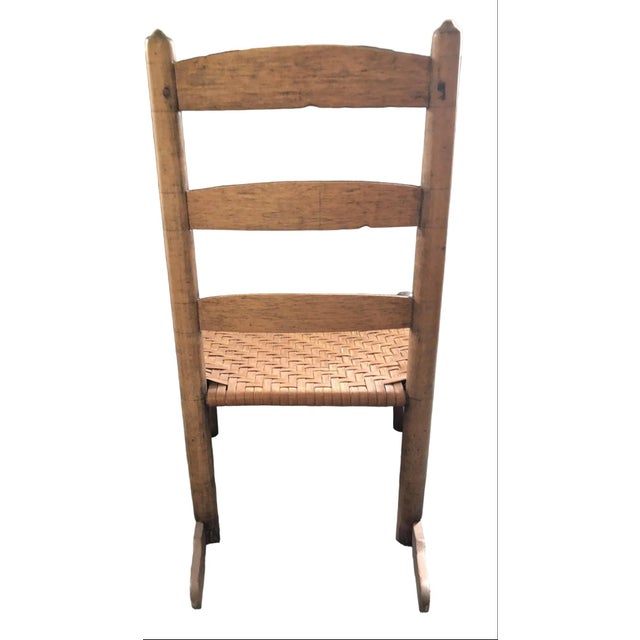 American Antique Child's Rocker Chair With Splint Weave Seat For Sale - Image 3 of 5
