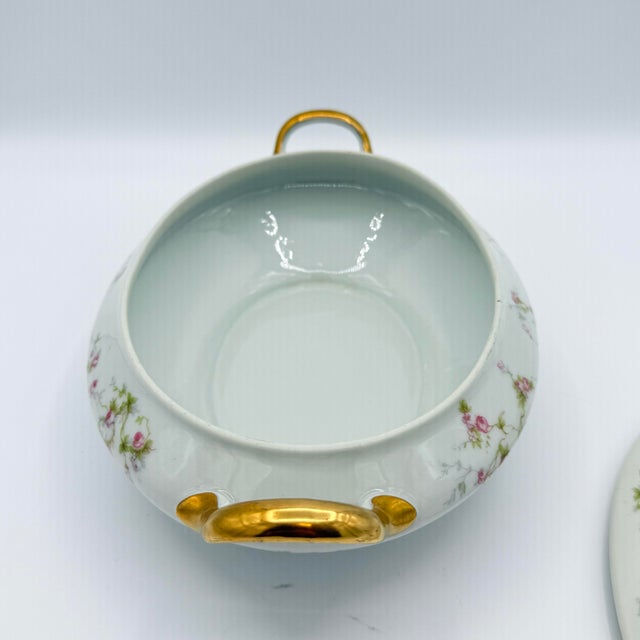 Limoges, France Antique j.m. Redon Limoges Covered Tureen Pink Floral Gilt Parisian Chic For Sale - Image 4 of 8