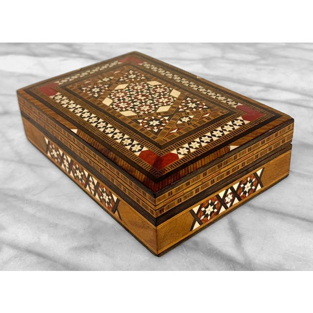 Vintage Moorish Marquetry Inlaid Storage Dresser Box For Sale - Image 6 of 10
