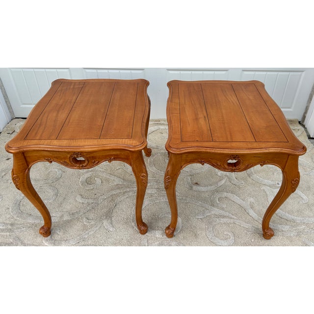 Vintage Pair of Ethan Allen Country French Syle Carved Side Tables For Sale - Image 11 of 15