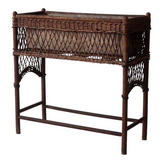Antique Wicker Planter Stand For Sale