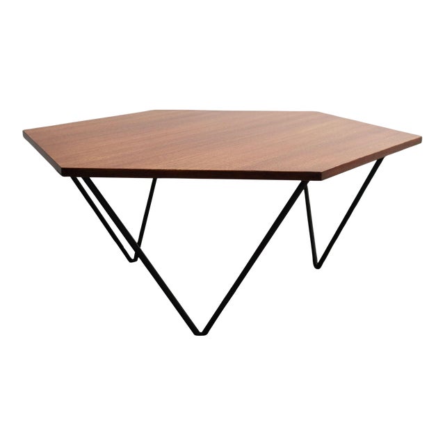 Italian Modernist Walnut and Iron Hexagonal Coffee Table by Gio Point for Isa For Sale