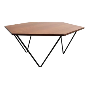 Italian Modernist Walnut and Iron Hexagonal Coffee Table by Gio Point for Isa