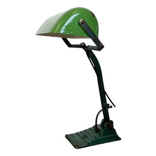Vintage Green Enamel Bank Lamp, 1950s For Sale