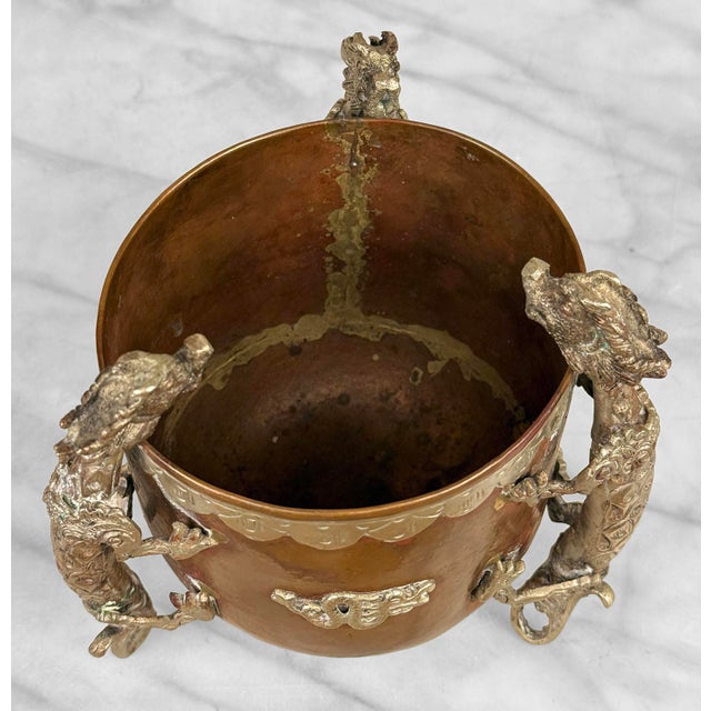 Metal Antique Tibetan Copper Dragon Motif Planter Pot Cencer For Sale - Image 7 of 13
