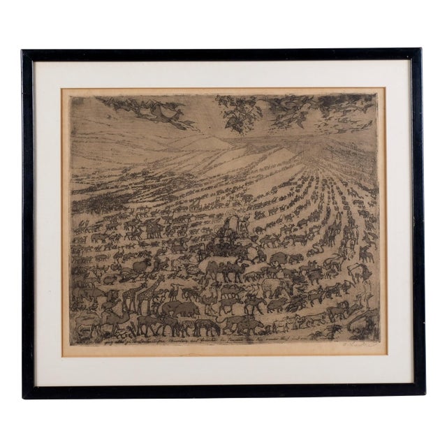 Oskar Laske, Noah's Ark Original Etching and Aquatint, 1912 For Sale