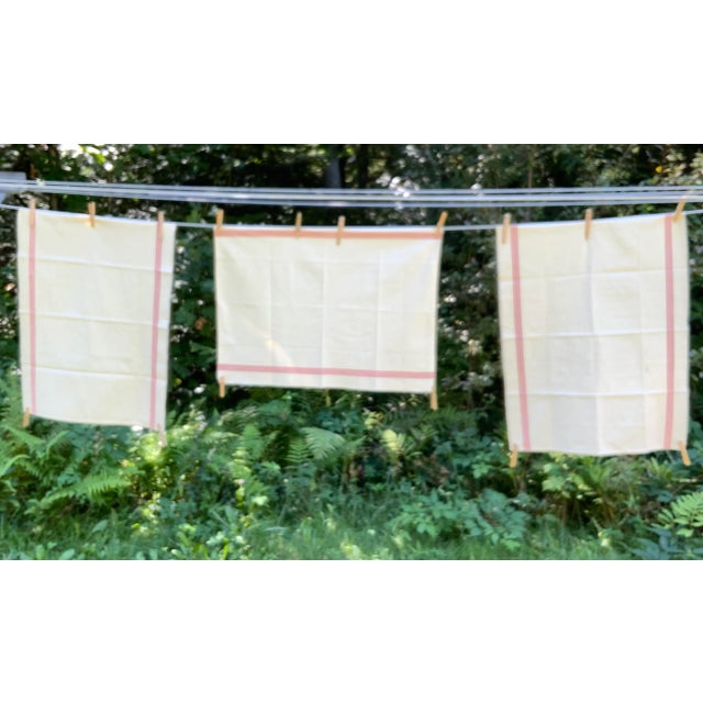Set of 3 Antique French Red Stripe Torchon Linen Kitchen Towels, South of France, Early 20th Century For Sale - Image 6 of 18