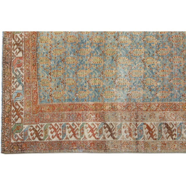 1960s Allover Antique Persian Malayer Wool Rug With Bue & Rust Color Field For Sale - Image 4 of 7