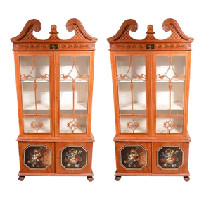 Antique Chippendale Display Cabinets in Satinwood, 1920s, Set of 2