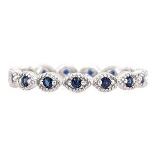 Blue Sapphire Eternity Band Ring in Solid 14K White Gold For Sale
