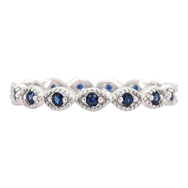 Blue Sapphire Eternity Band Ring in Solid 14K White Gold For Sale