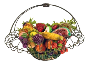 American Metal Basket of Beaded Fruit, (75 Pieces of Fruit)