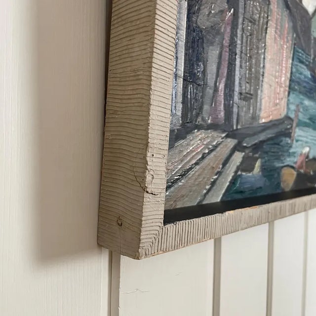 Paint Mid Century Swedish Modernist Harbour Oil Painting by Tor Andersson For Sale - Image 7 of 18