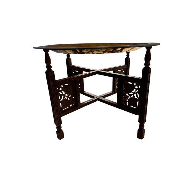 Mid 20th Century Vintage Sarna Indian Embossed Brass Collapsable Tray Table For Sale - Image 13 of 17