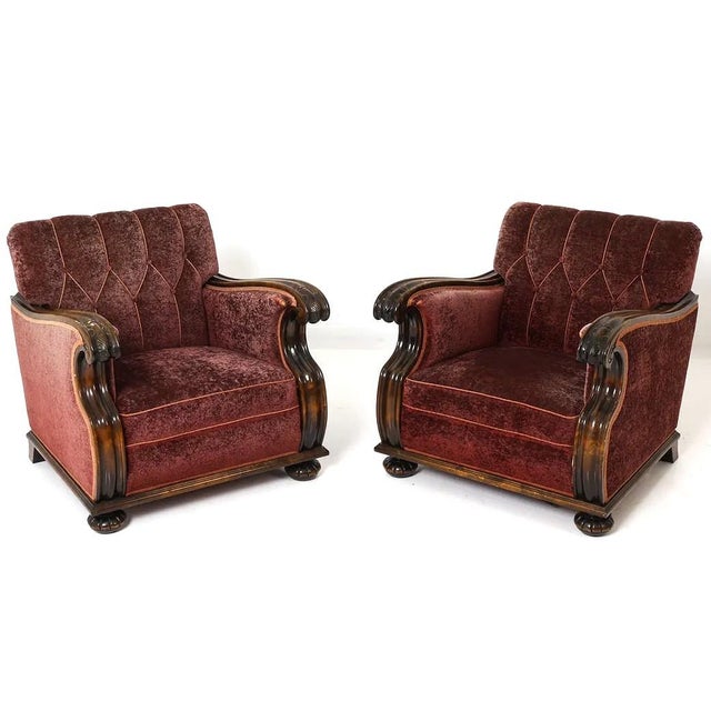 Mid-Century Modern 1940s Pair Art Deco / Traditional Swedish Lounge Chairs For Sale - Image 3 of 12