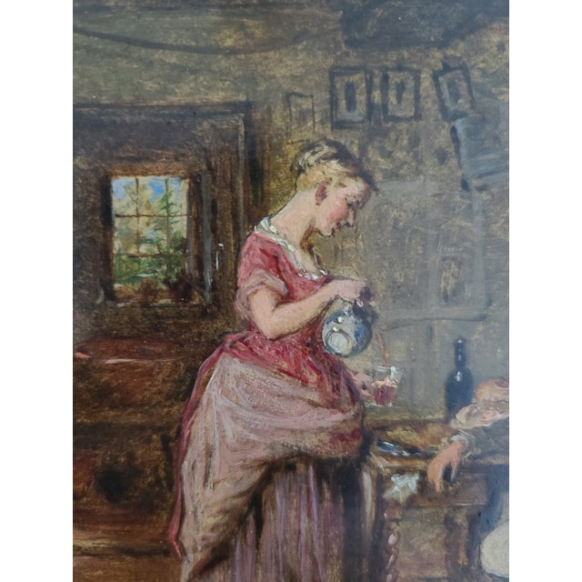 Late 19th Century Antique 19th Century Oil Painting Rustic Cottage Interior Husband Wife & Dog For Sale - Image 5 of 12