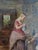 Late 19th Century Antique 19th Century Oil Painting Rustic Cottage Interior Husband Wife & Dog For Sale - Image 5 of 12