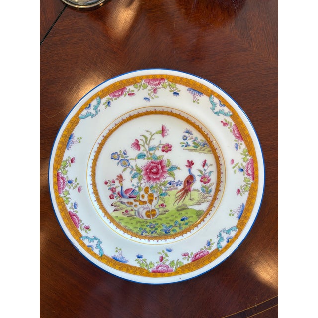 Coalport Porcelain 1900s Edwardian English Coalport Chinoiserie Bird & Floral Dinner Plates, Set of 8 For Sale - Image 4 of 9
