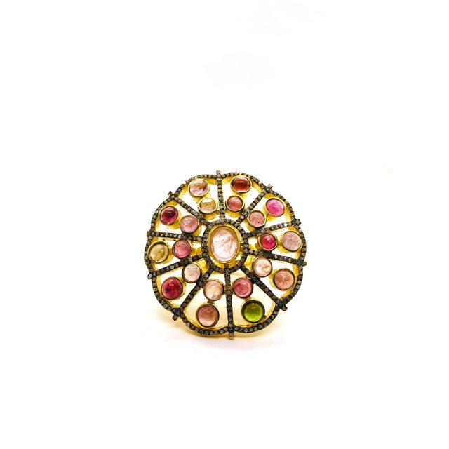 Bochic “Orient” Diamond & Multi Color Tourmaline Ring Set In 18K Gold & Silver For Sale In New York - Image 6 of 7