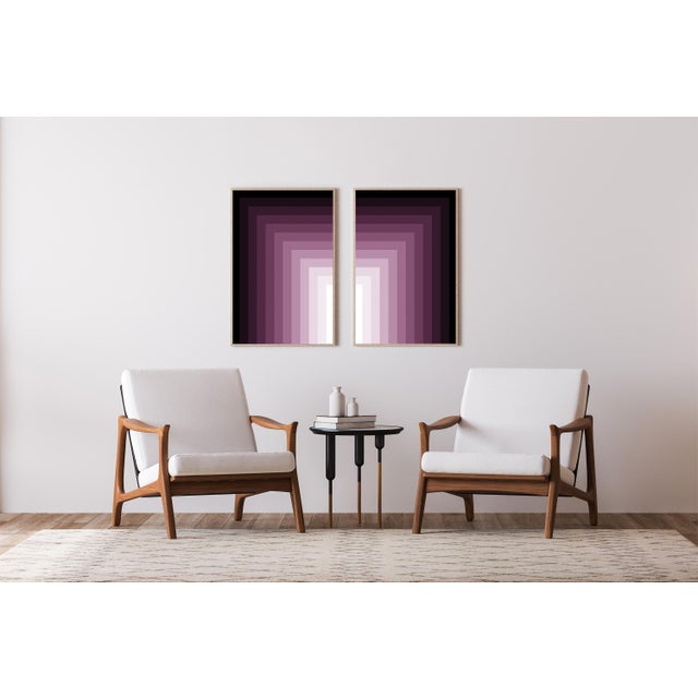 2026, Symmetrical Composition, Abstract Geometric Diptych, Violet Getaway, Gradient Color Fields, Limited Edition Giclée on Paper For Sale In Miami - Image 6 of 9