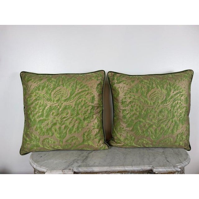 Baroque Mariano Fortuny Glicine Patterned Pillows, Moss Green & Gold Damask For Sale - Image 3 of 12