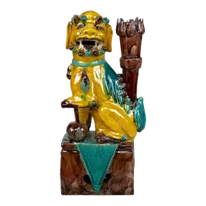 Vintage Chinese Majolica Porcelain Foo Dog Sculpture