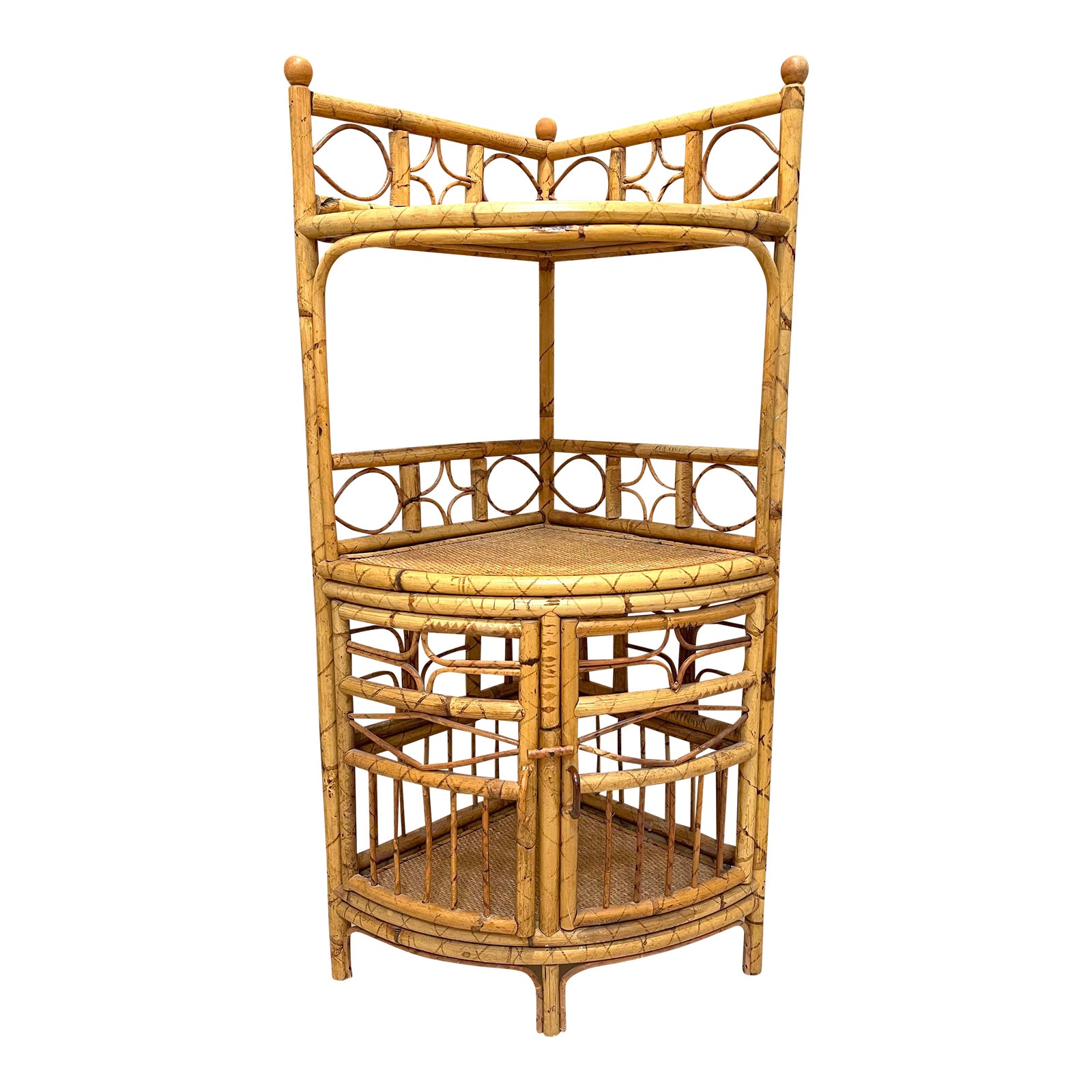 Rattan Mid Century Corner Etagere From Hong Kong Chairish