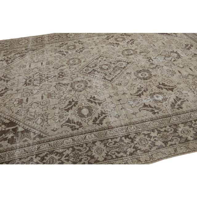Textile 1900s Antique Persian Mahal Handmade Beige & Brown Wool Rug With Allover Design For Sale - Image 7 of 8