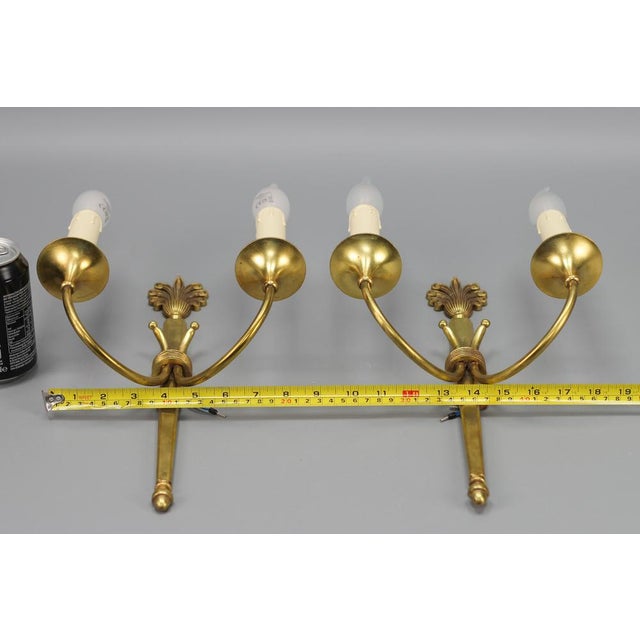 French Art Deco Brass Twin-Arm Sconces, 1930, Set of 2 For Sale - Image 14 of 18