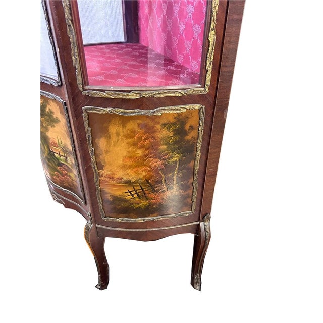 Wood Vintage French Louis XV Vitrine Brass Curio Display Cabinet Made in Spain For Sale - Image 7 of 8
