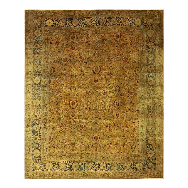 1900s Beige Classic Khorasan Designs Antique Knotted Wool Persian Mashad Rug For Sale