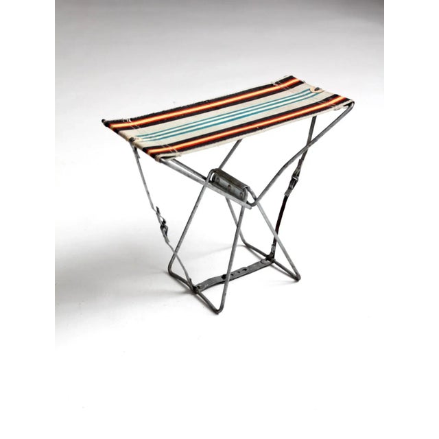 Gray Vintage Metal Frame Folding Camp Stool For Sale - Image 8 of 12