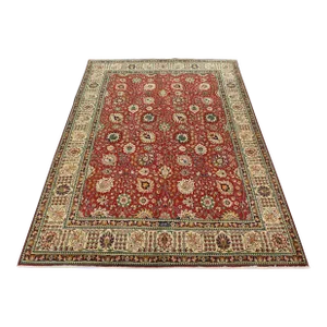 Tabriz Rug 10'2'' X 12'8'' Red Wool Vintage Traditional Hand-Knotted Carpet