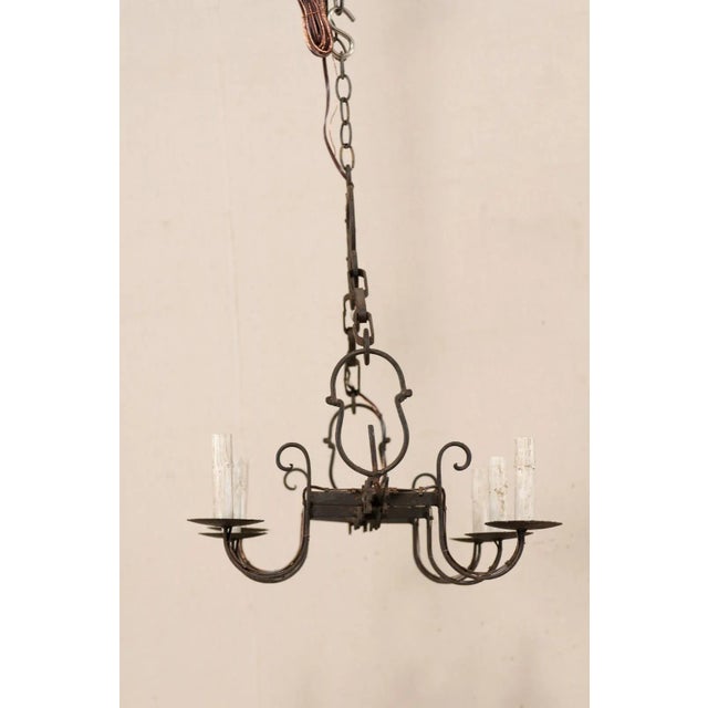 Black Mid 20th Century French 6-Light Iron Chandelier For Sale - Image 8 of 11