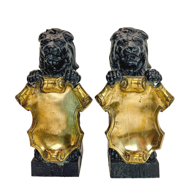 Black Antique Cast Iron and Bronze Lions Finials, 1890s, Set of 2 For Sale - Image 8 of 14