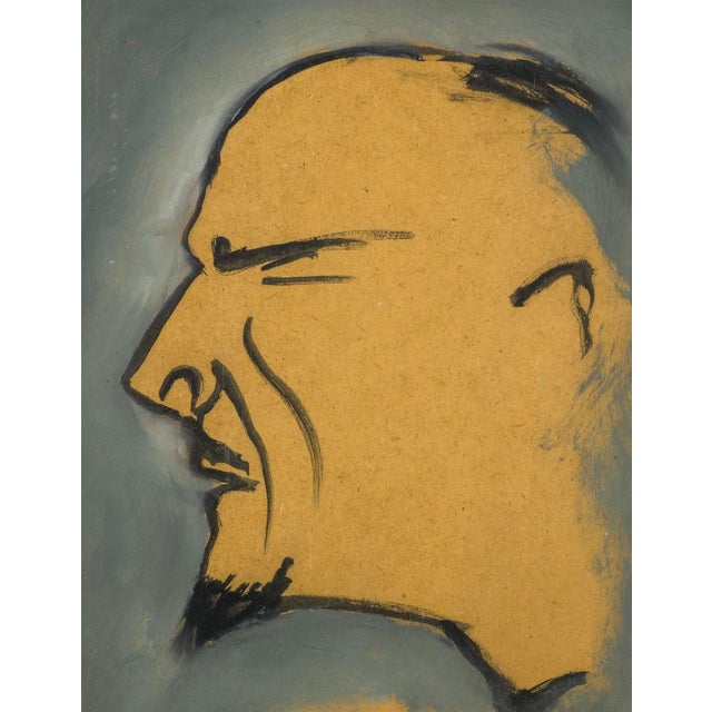 Mid-Century George Grosz Follower Tempera Portrait, Framed For Sale - Image 8 of 12