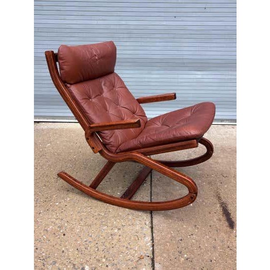 Mid 20th Century Norway Teak and Leather Rocking Chair For Sale - Image 10 of 18