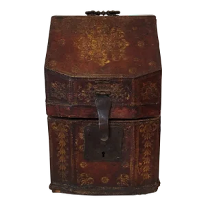 18th Century Baroque Period European Gilt Tooled Leather Clad Knife Box