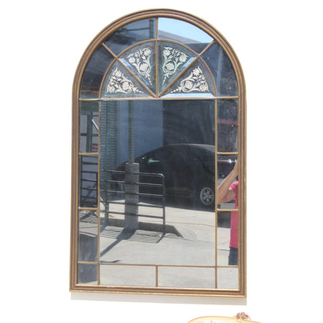 Brass 1920s Neoclassical Venetian Arched Windowpane Mirror For Sale - Image 8 of 8