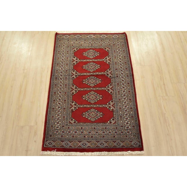 Tribal Bokhara Jaldar Rug 3’1” X 4’10” Red Wool Tribal Hand-Knotted Oriental Carpet For Sale - Image 3 of 11