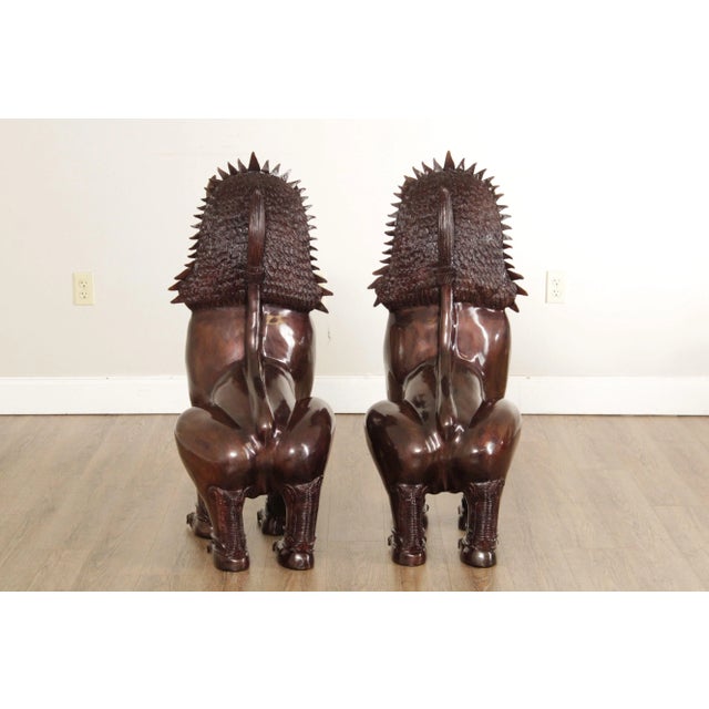 Late 20th Century Quality Pair of Large Thai Foo Dog Bronze Statues For Sale - Image 5 of 13