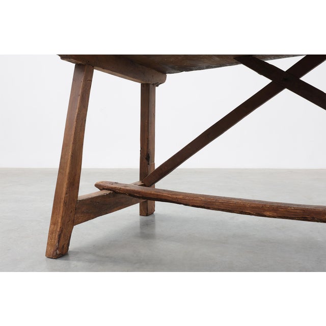 Spanish Rustic Trestle Table with Drawer and X-Stretchers, 1800s For Sale - Image 11 of 13