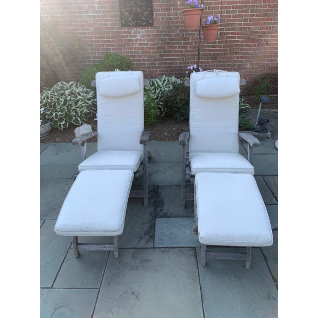 Contemporary Solid Teak Lounge Steamer Chairs With New Cushions Set of 2 Chairish