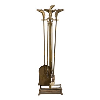 Brass Equestrian Horse Motif Fireplace Tool Set With Stand For Sale