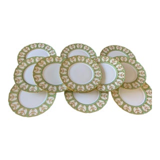 Antique Royal Doulton Robert Allen Dinner Plates Mint Green Gold Gilt 10” Set of 12 (Dated 1916/1925) For Sale