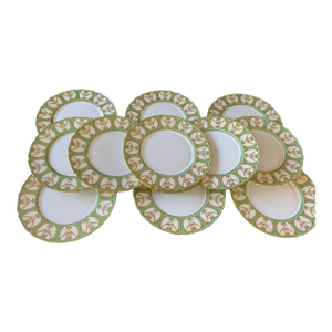 Antique Royal Doulton Robert Allen Dinner Plates Mint Green Gold Gilt 10” Set of 12 (Dated 1916/1925)