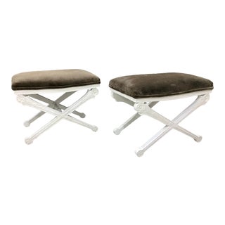 French Empire Paint Decorated X Form Benches Stools - a Pair For Sale